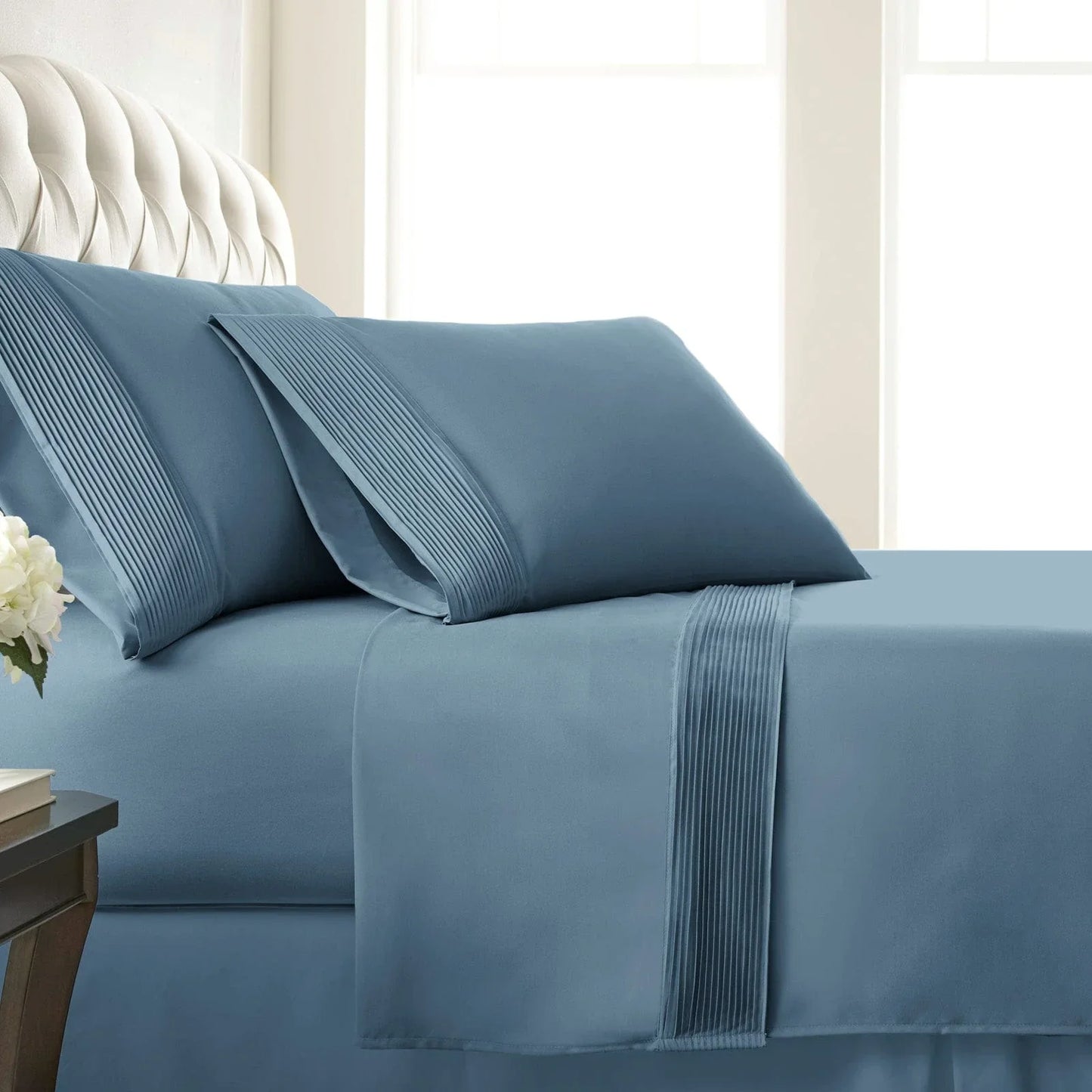 Pintuck Luxe Microfiber 4 Piece Sheet Set, Blue