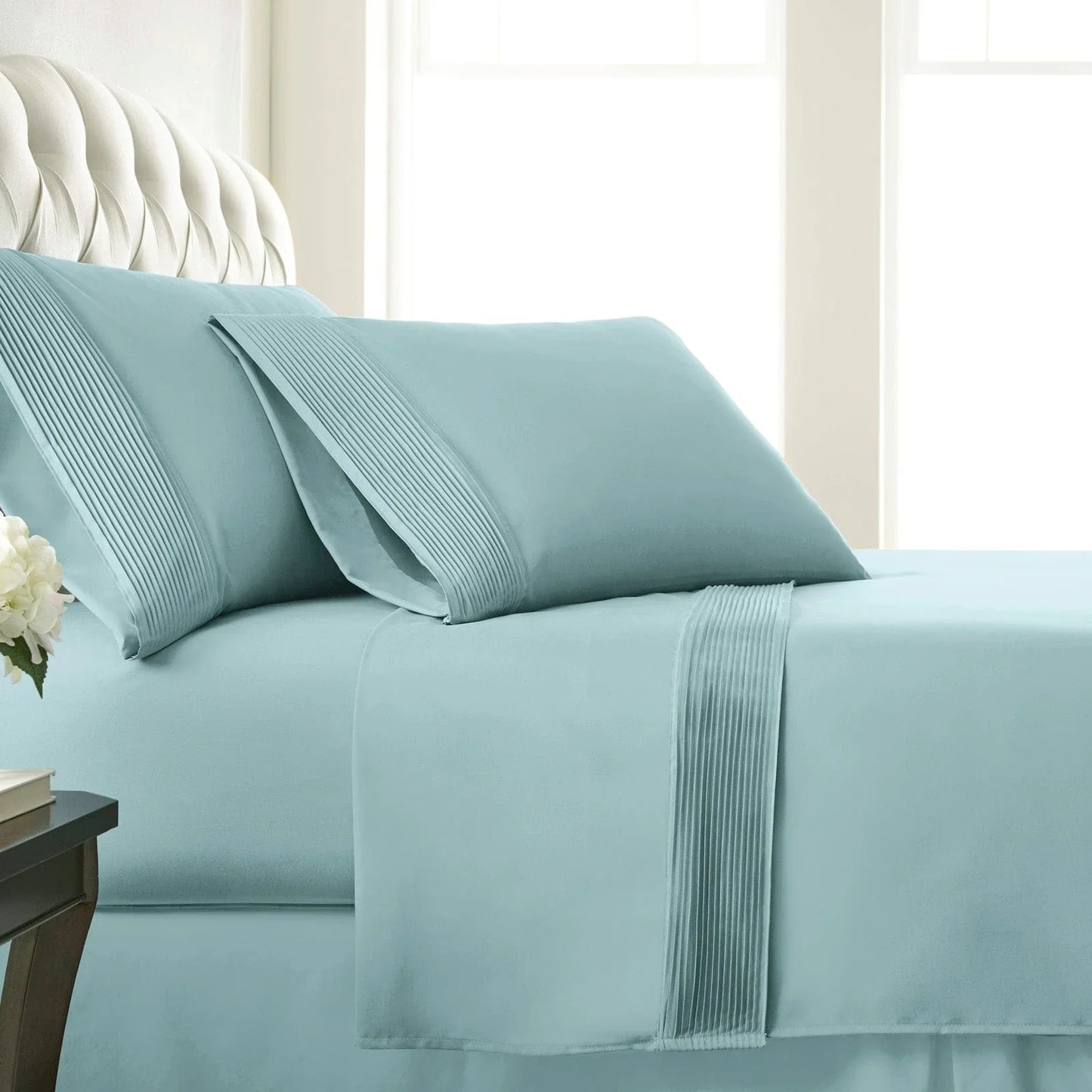 Pintuck Luxe Microfiber 4 Piece Sheet Set, Blue