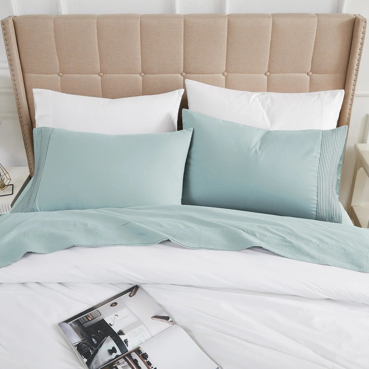 Pintuck Luxe Microfiber 4 Piece Sheet Set, Blue