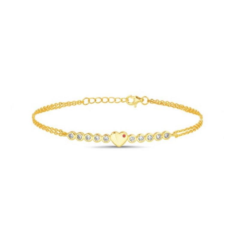 Sterling Silver CZ Heart Curved Bar Bracelet, Gold