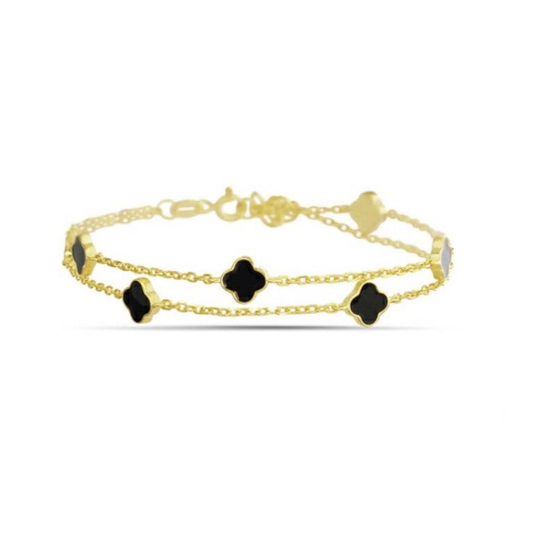 Sterling Silver Clover Double Chain Bracelet, Gold