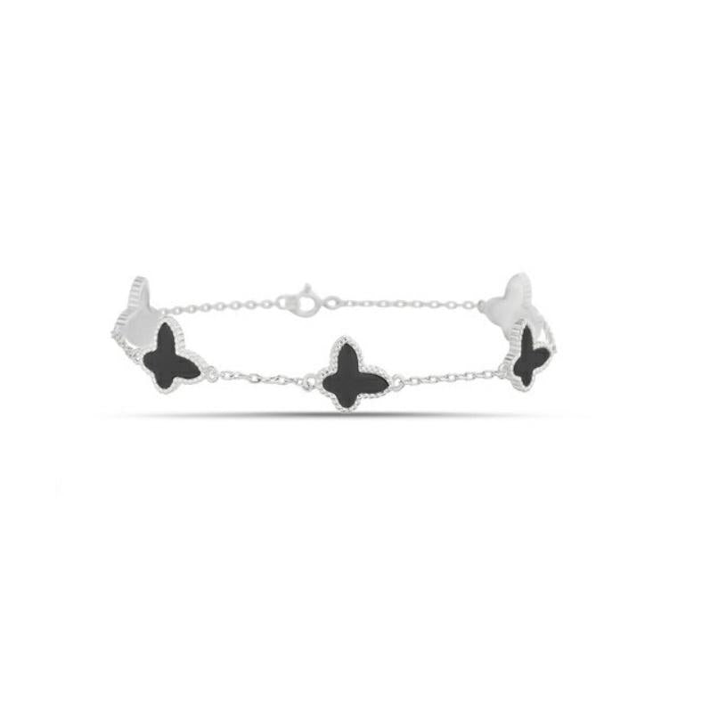 Sterling Silver Onyx Butterfly Charm Bracelet