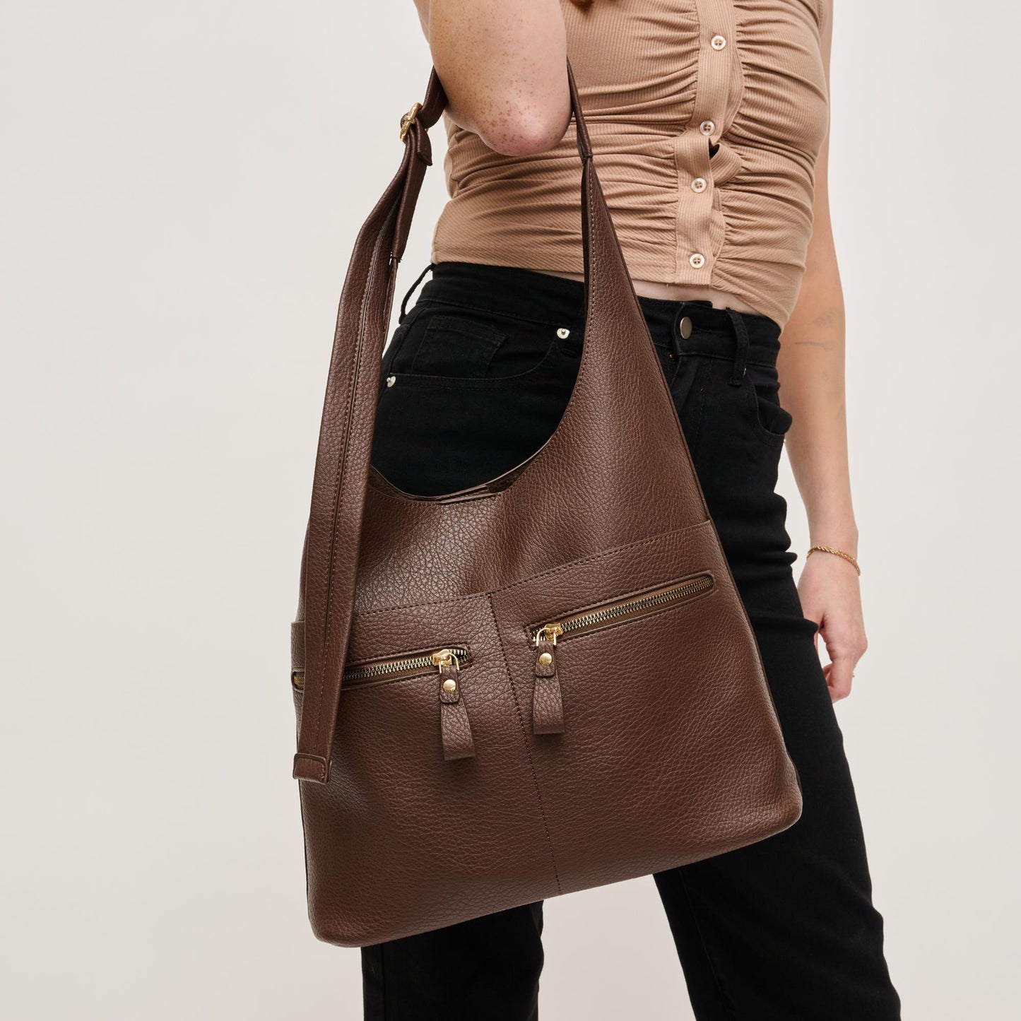 Urban Expressions Rhea Hobo & Cosmetic Bag Set, Chocolate