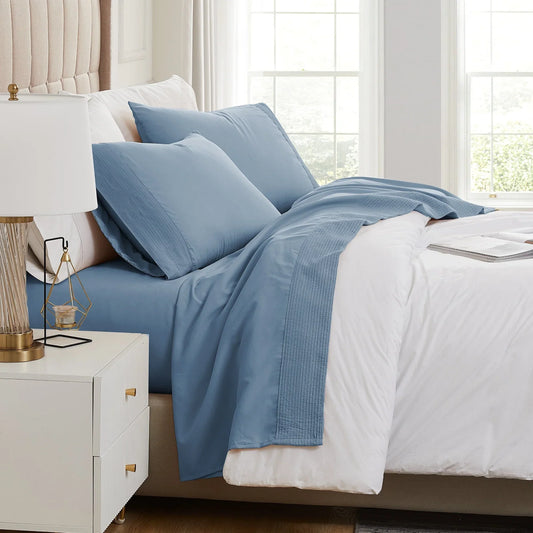 Pintuck Luxe Microfiber 4 Piece Sheet Set, Blue