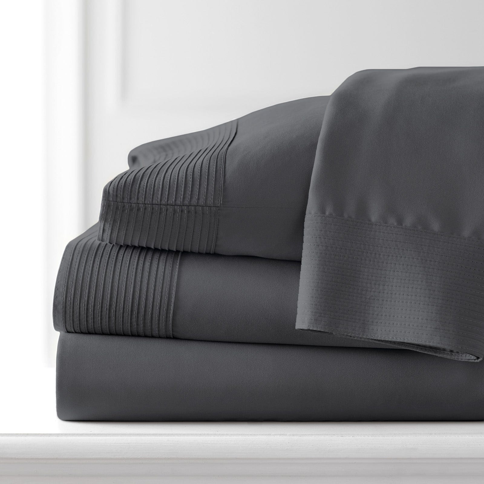 Pintuck Luxe Microfiber 4 Piece Sheet Set, Slate
