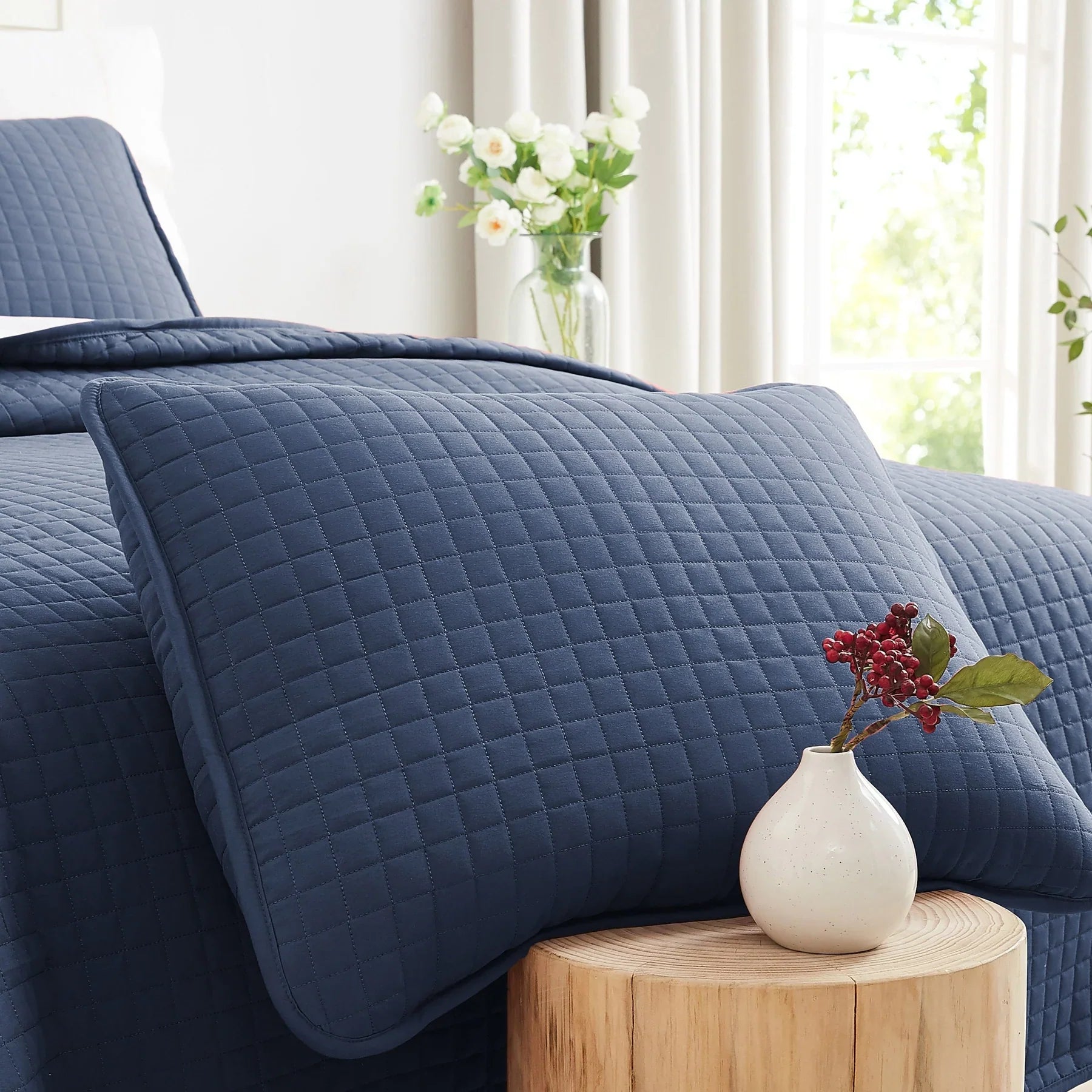 Small Squares Classic Quilt Set, Dark Blue