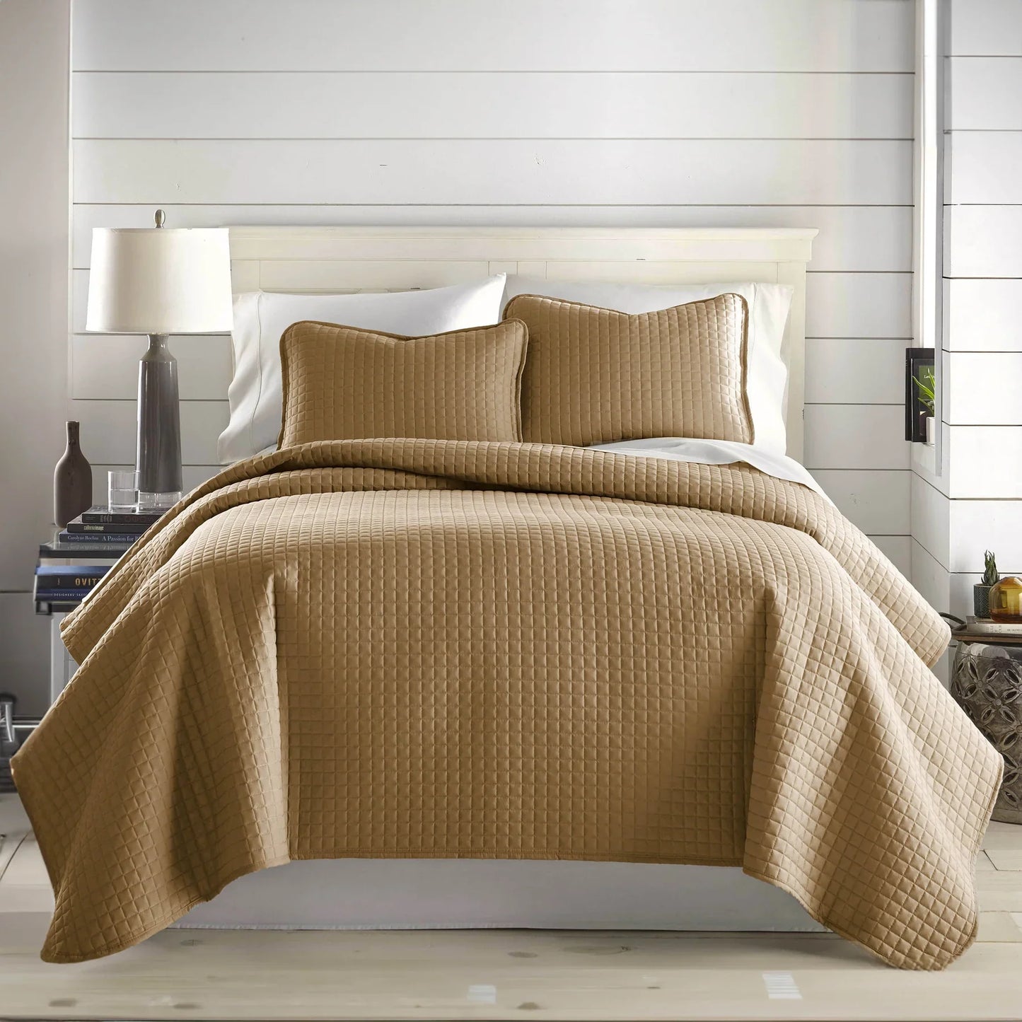 Small Squares Classic Quilt Set, Taupe