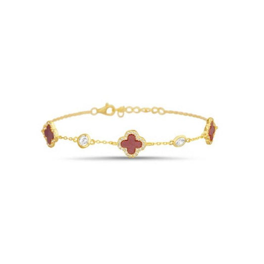 Sterling Silver CZ Clover Bracelet, Gold