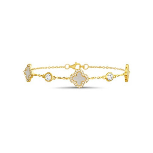 Sterling Silver CZ Clover Bracelet, Gold