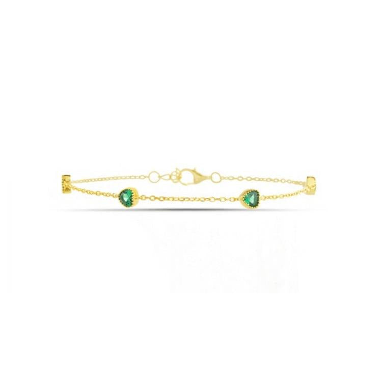 Sterling Silver CZ Green Heart Bracelet, Gold