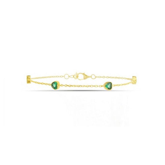 Sterling Silver CZ Green Heart Bracelet, Gold