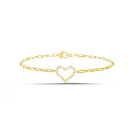 Sterling Silver CZ Heart Bracelet, Gold