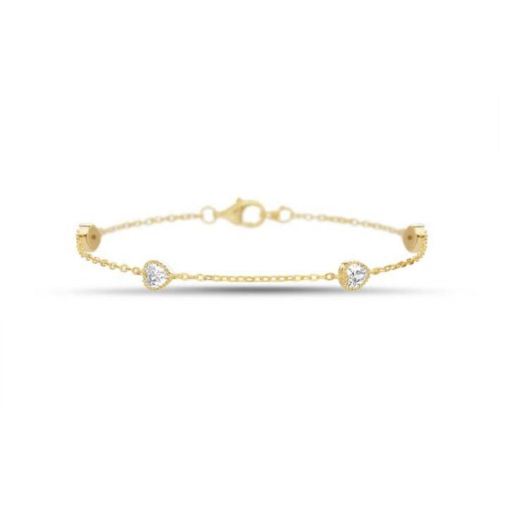 Sterling Silver CZ Heart Bracelet, Gold