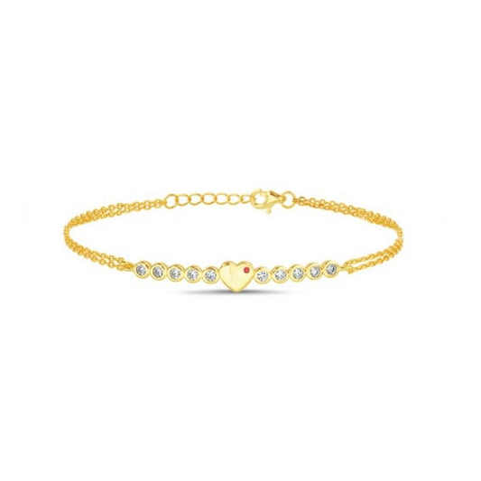Sterling Silver CZ Heart Curved Bar Bracelet, Gold