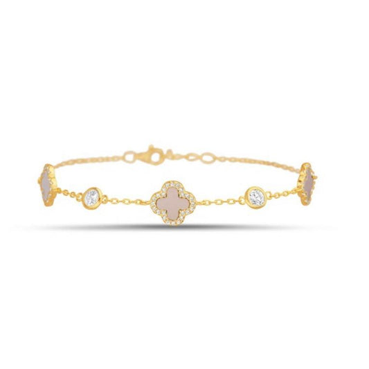 Sterling Silver CZ Pink Clover Bracelet, Gold