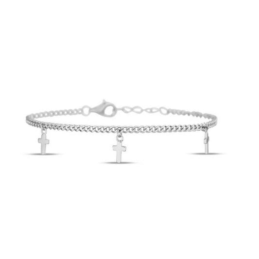 Sterling Silver Dangle Cross Charm Bracelet
