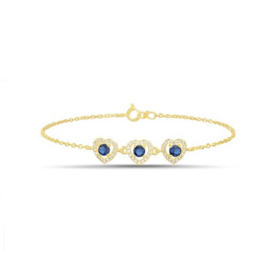 Sterling Silver Golden Heart Charm Bracelet