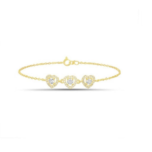 Sterling Silver Golden Heart Charm Bracelet