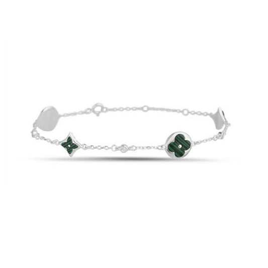 Sterling Silver Green Star Charm Bracelet