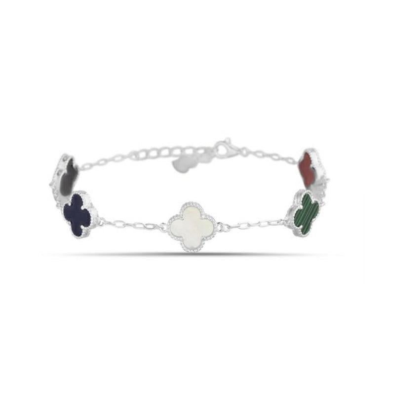Sterling Silver Multicolor Gem Chain Bracelet