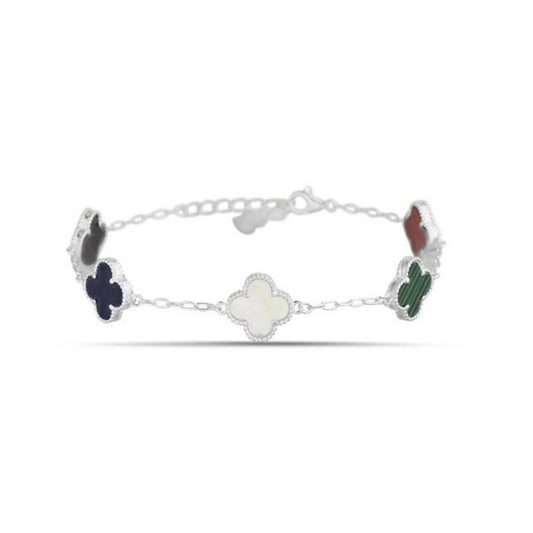 Sterling Silver Multicolor Gem Chain Bracelet