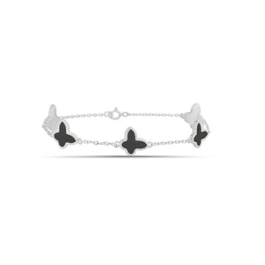 Sterling Silver Onyx Butterfly Charm Bracelet