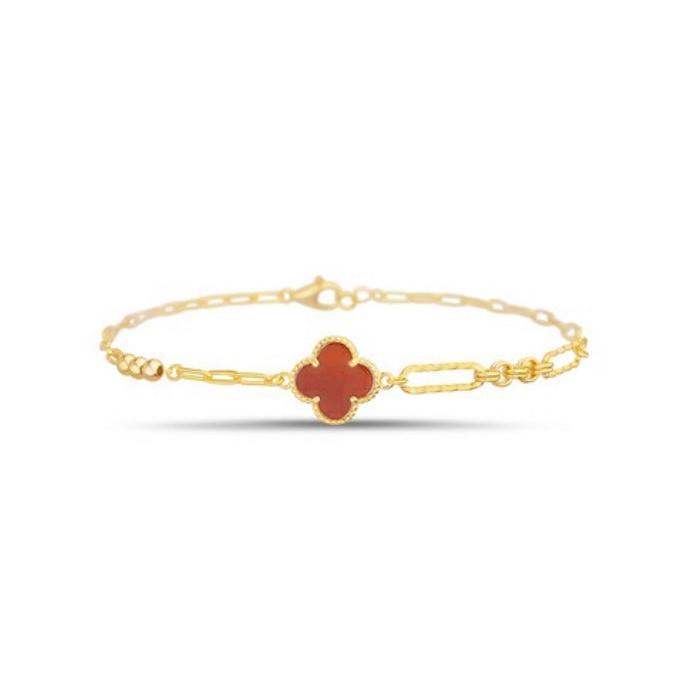 Sterling Silver Red Coral CZ Flower Bracelet, Gold