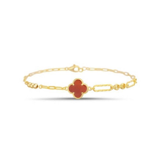 Sterling Silver Red Coral CZ Flower Bracelet, Gold