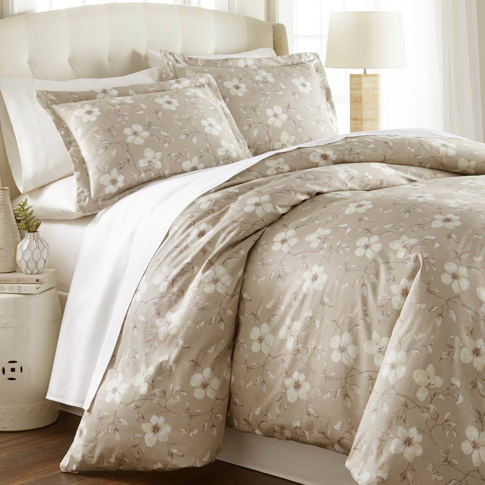 Wild Rose Duvet Cover Set, Taupe Grey