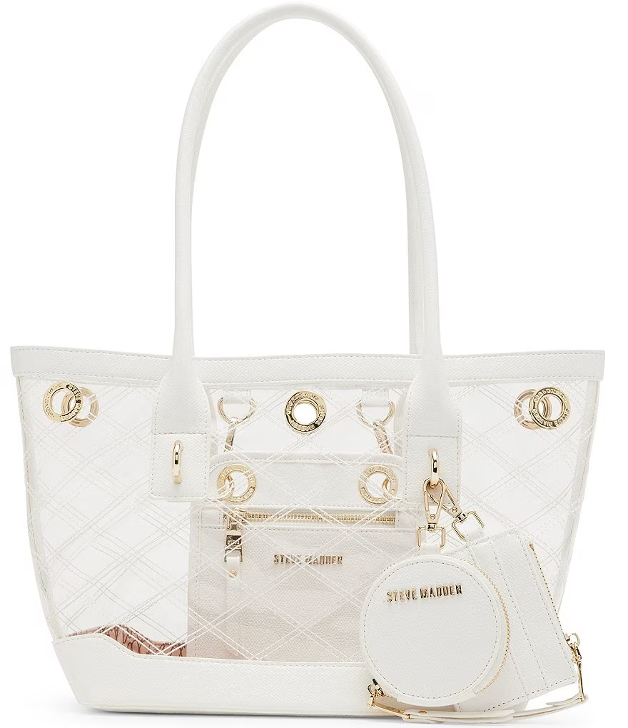 Steve Madden BCameron Clear Tote Set, White