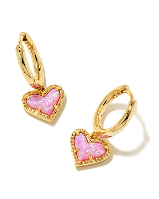 Kendra Scott Ari Heart Huggie Gold Earrings, Bubblegum Pink Opal