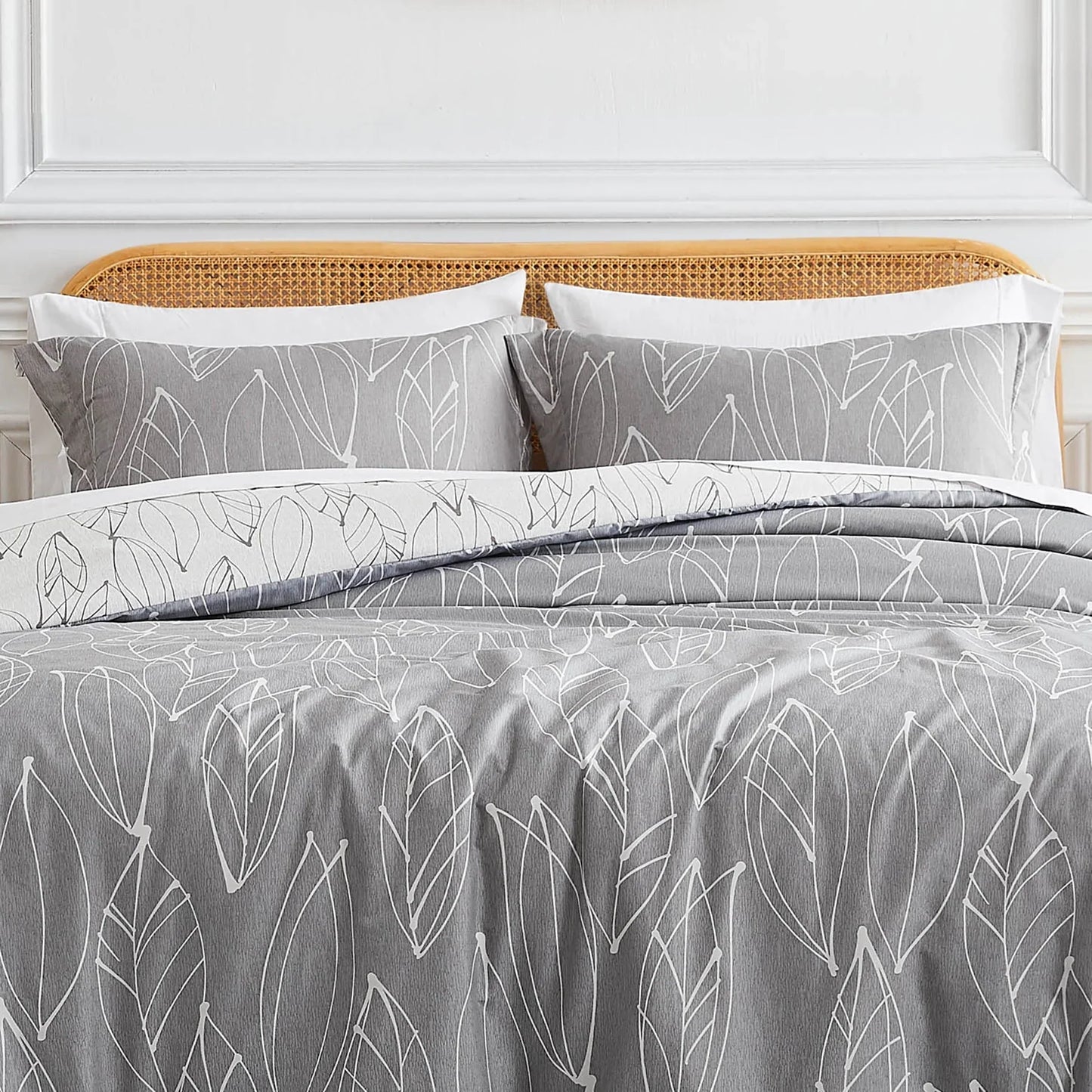 Botanical Reversible Comforter Set, Grey