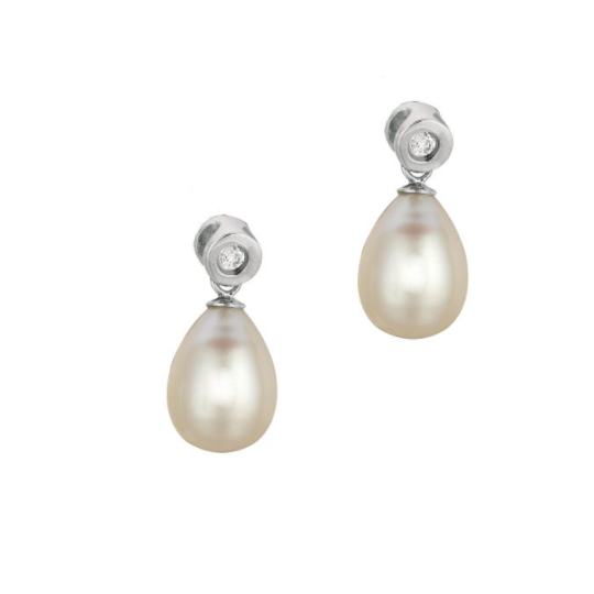 Pearl & CZ Drop Earrings