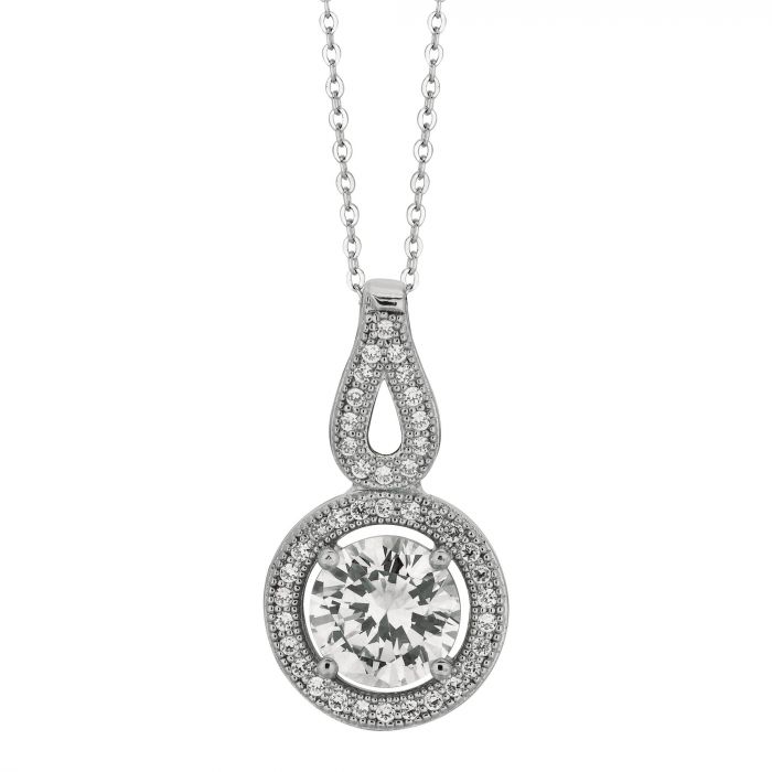 CZ Round with Halo Necklace, 18"