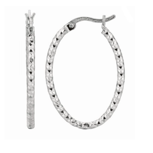 Diamond Cut Oval Hoop Earrings, 20mm