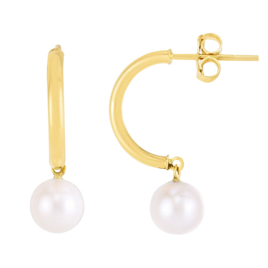 14K Pearl Half Hoop Earrings