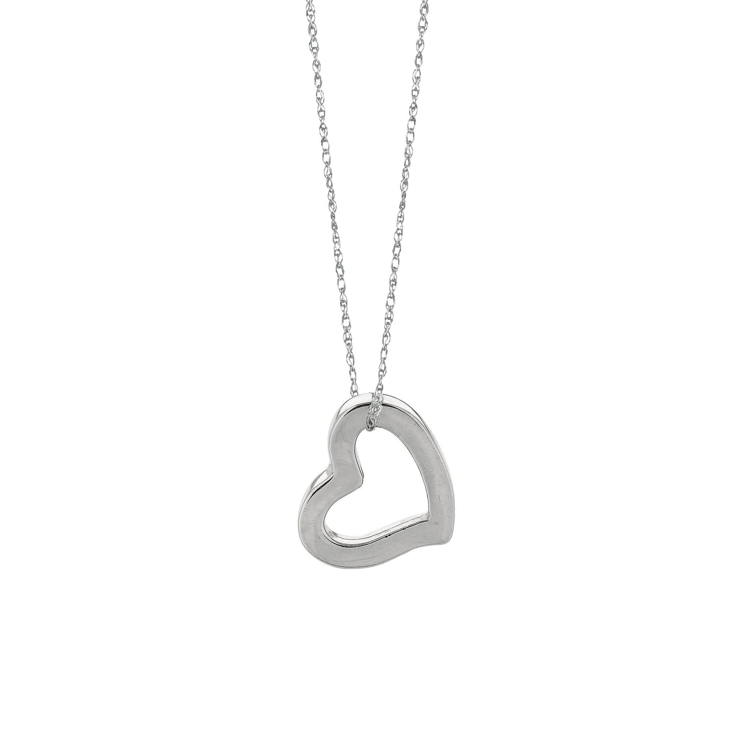 14K Open Heart Necklace, White Gold
